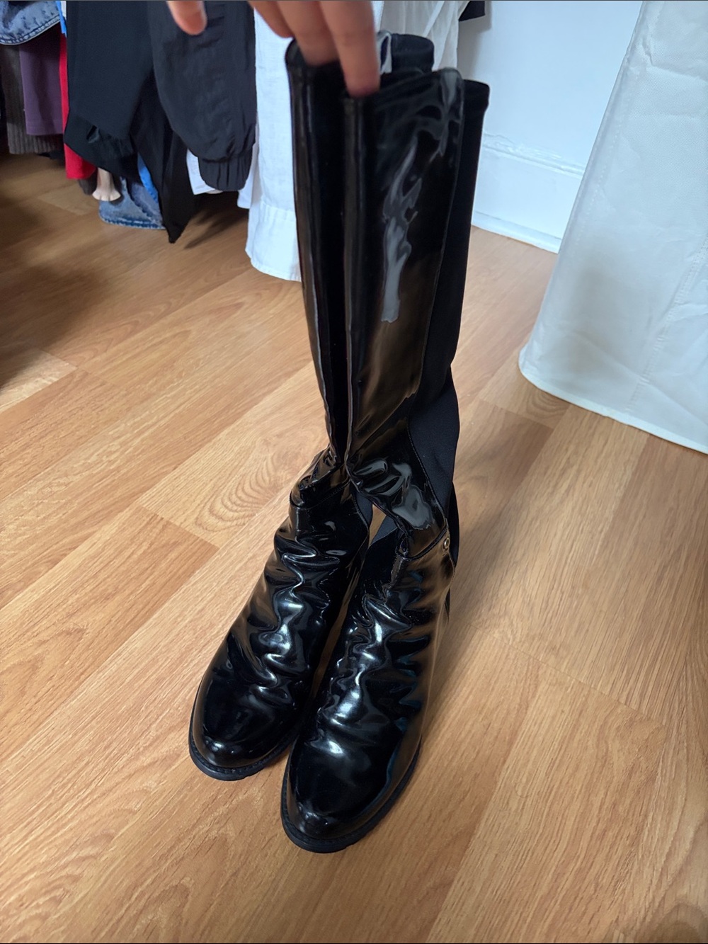 Stuart Weitzman Black Patent Knee-High Boots